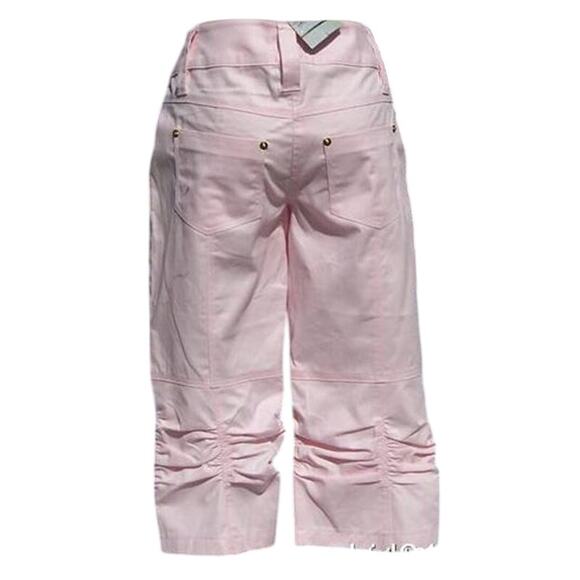 Cache Ruched Denim Jean Clam Diggers Crop Pant New Stretch Metal Buttons $88 NWT - Picture 3 of 6